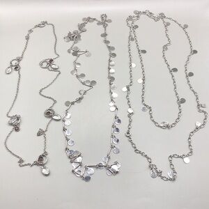 Curated bundle 3 long silver tone chain necklaces layered look vintage Vendome +